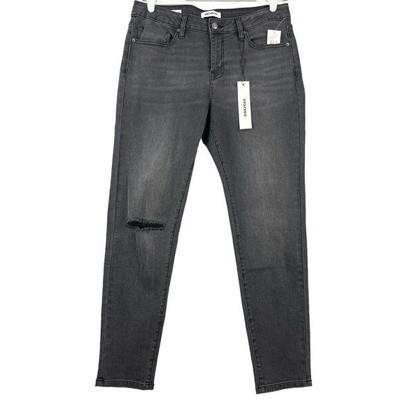 VIGOSS Womens Black Denim Jeans 29 Marley Distressed Skinny Mid Rise Stretch NWT - Picture 1 of 14